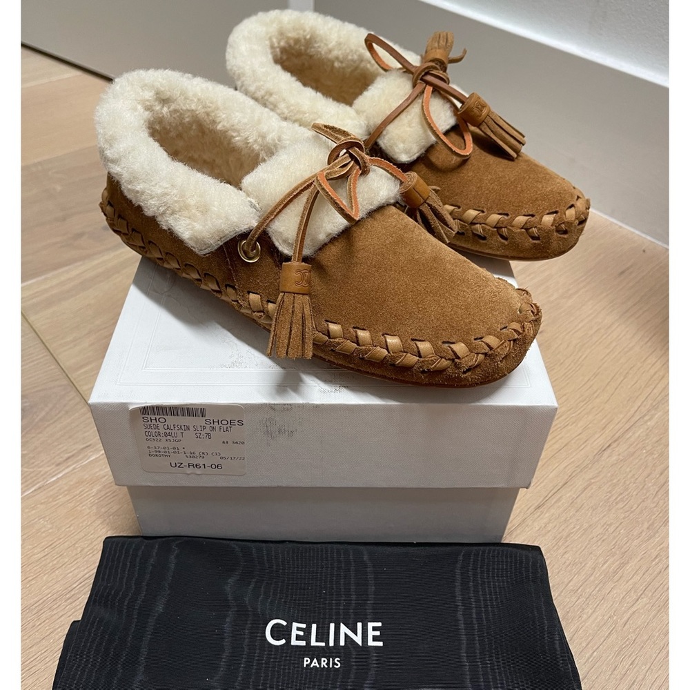 Celine Marlou Suede and Calfskin and Shearling Flats (Size 37)